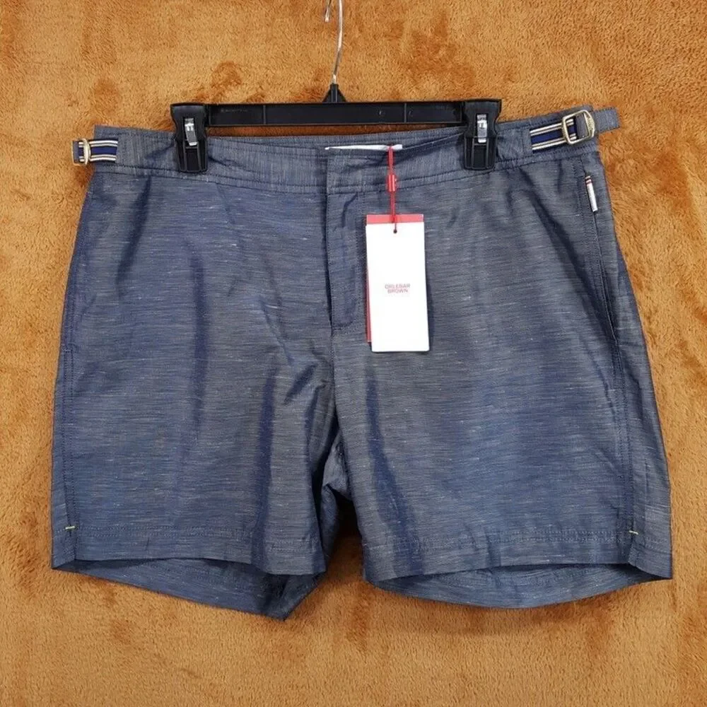 ORLEBAR BROWN Swim Shorts Mens Size 40 Grey Bulldog Linen Tape River Blue Stripe